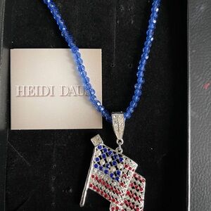 Heidi Daus Patriotic Flag Necklace with Blue Beads